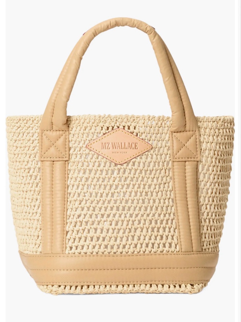 MZ Wallace Natural Raffia Tote with Tan Trim